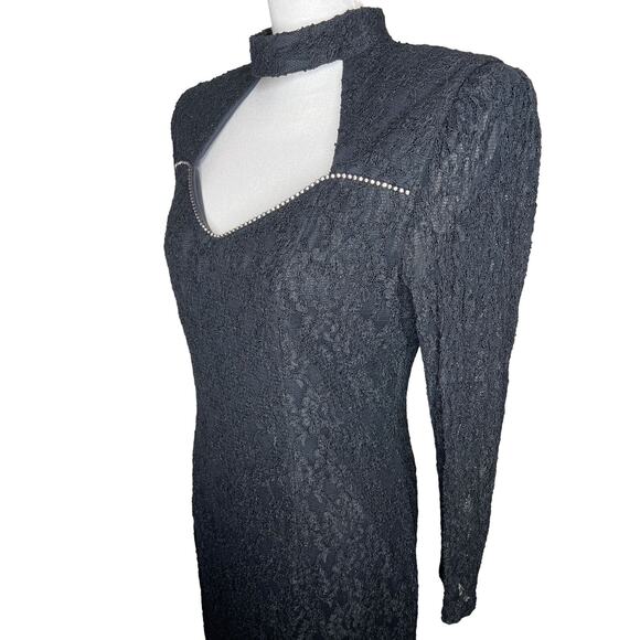 Vintage 80s Size Small Black Lace Cocktail Semi Formal Dress Cut Out Backless - Picture 4 of 13